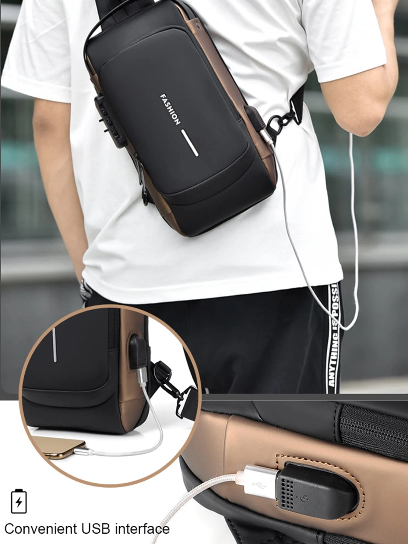 Crossbody Tech Sling Bag With USB Charging Port