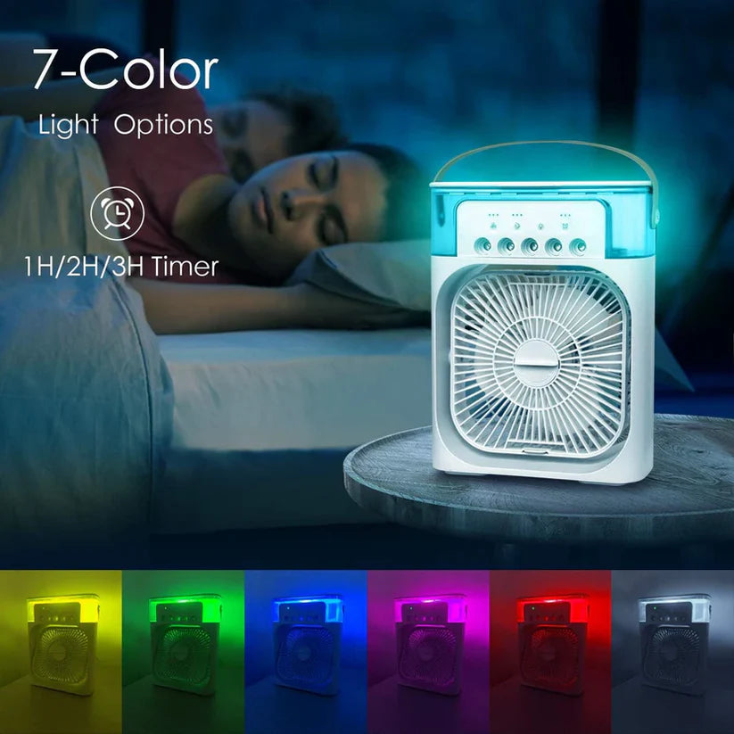 Portable Air Conditioner Fan – USB Personal Air Cooler & Humidifier | Mini Desk Cooling Fan with 7 Color Lights
