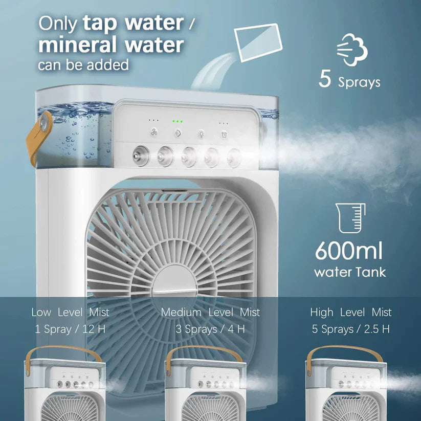 Portable personal air cooler with carry handle for travel